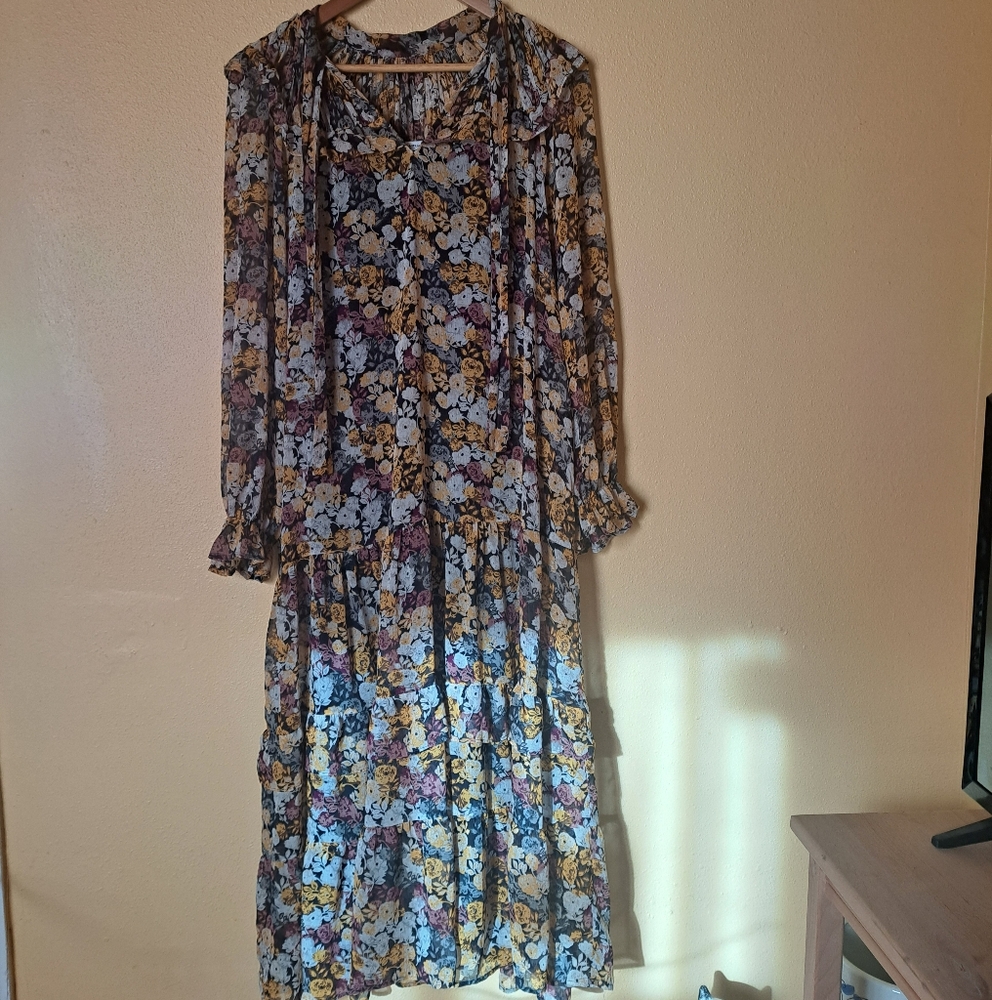 Mango Brown and Yellow Ruffled Tiered Sundress - Picture 15 of 16